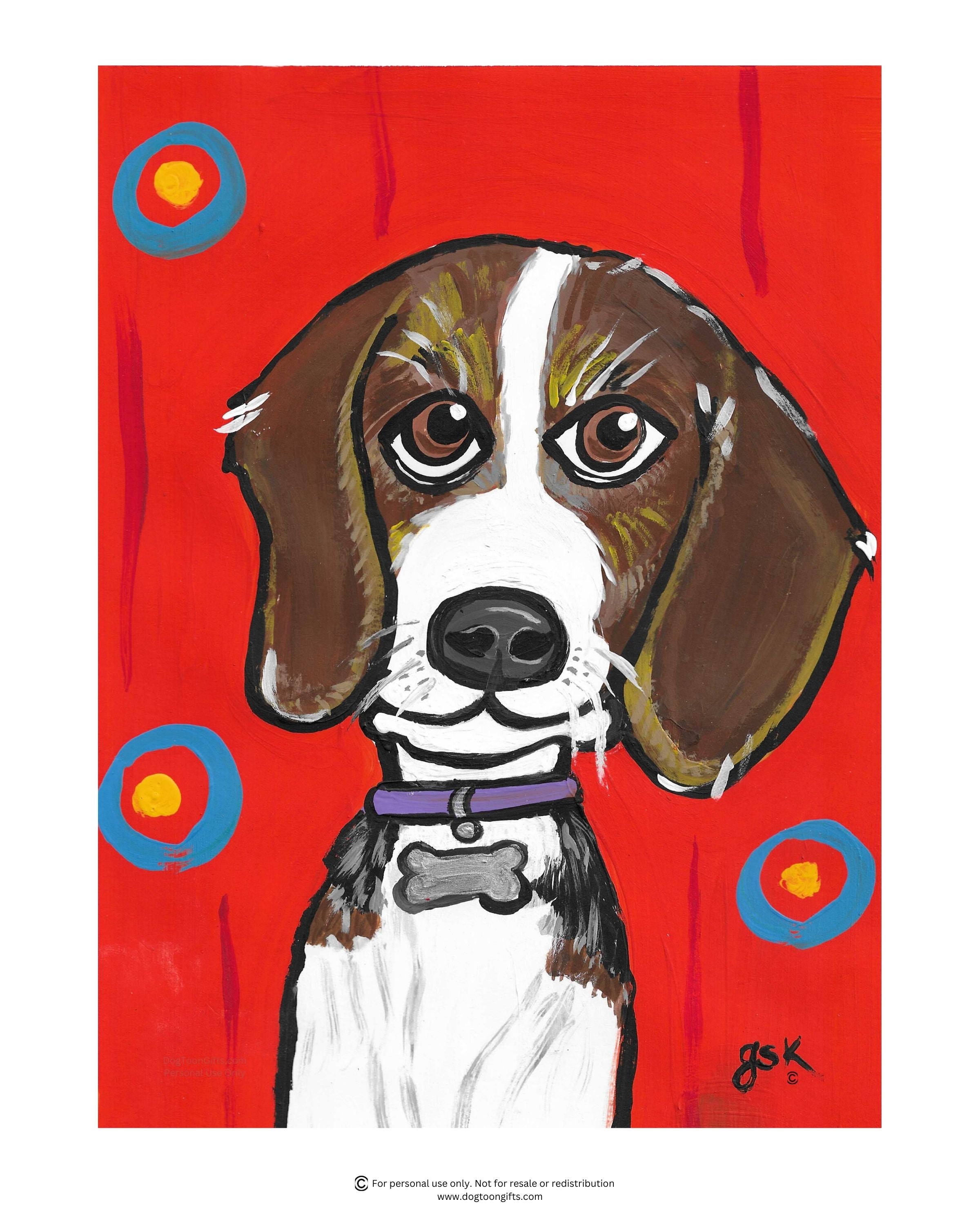 Hand-drawn Beagle dog wall art - digital download printable file in 8x10, A4, and 16x20 inches - DogToonGifts