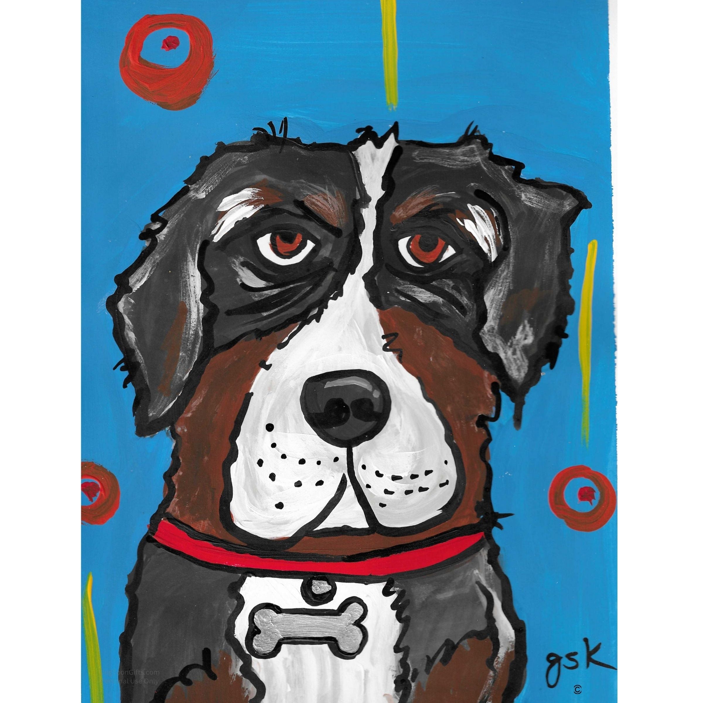 Hand-drawn Bernese Mountain dog wall art - digital download printable file in 8x10, A4, and 16x20 inches - DogToonGifts