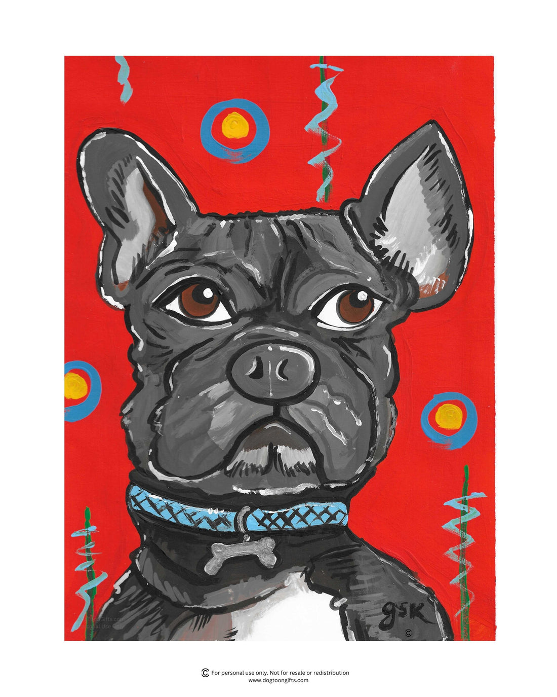 Hand-drawn Bullddog wall art - digital download printable file in 8x10, A4, and 16x20 inches - DogToonGifts