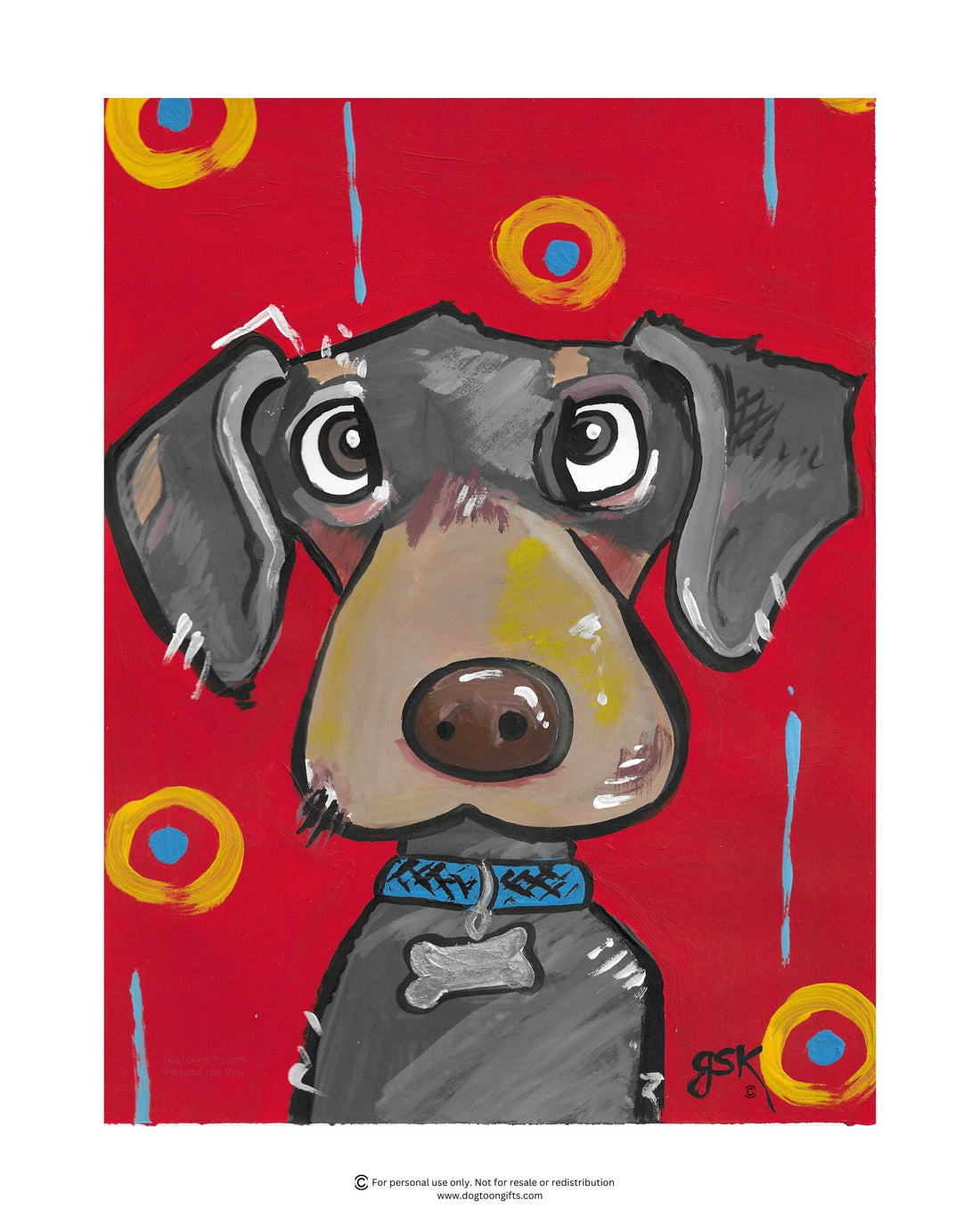 Hand-drawn Dachshund dog wall art - digital download printable file in 8x10, A4, and 16x20 inches - DogToonGifts