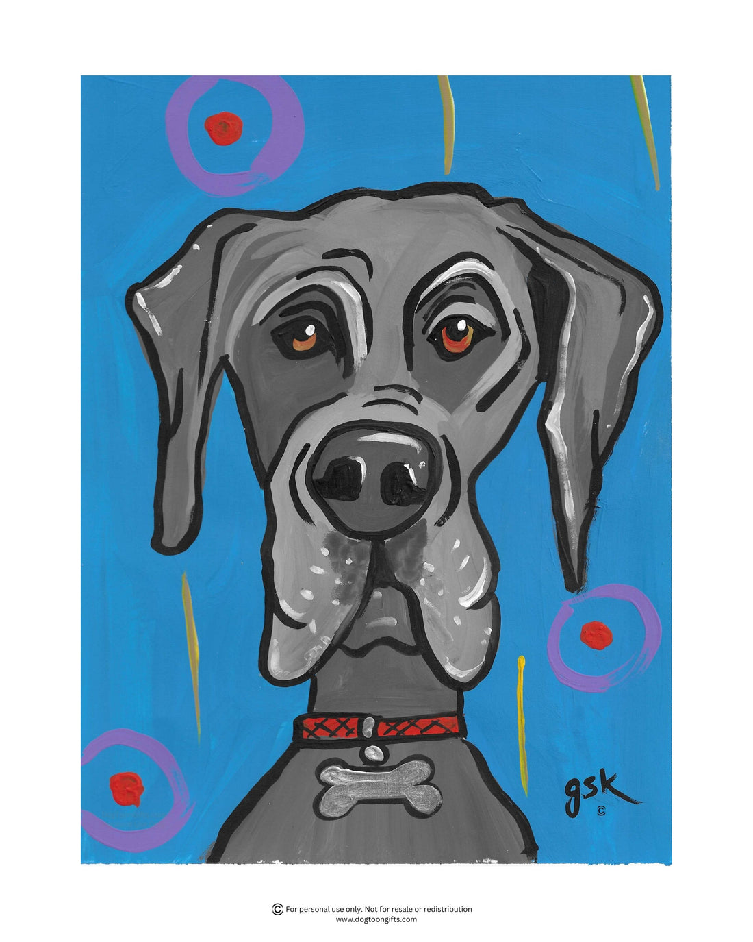 Hand-drawn Great Dane dog wall art - digital download printable file in 8x10, A4, and 16x20 inches - DogToonGifts