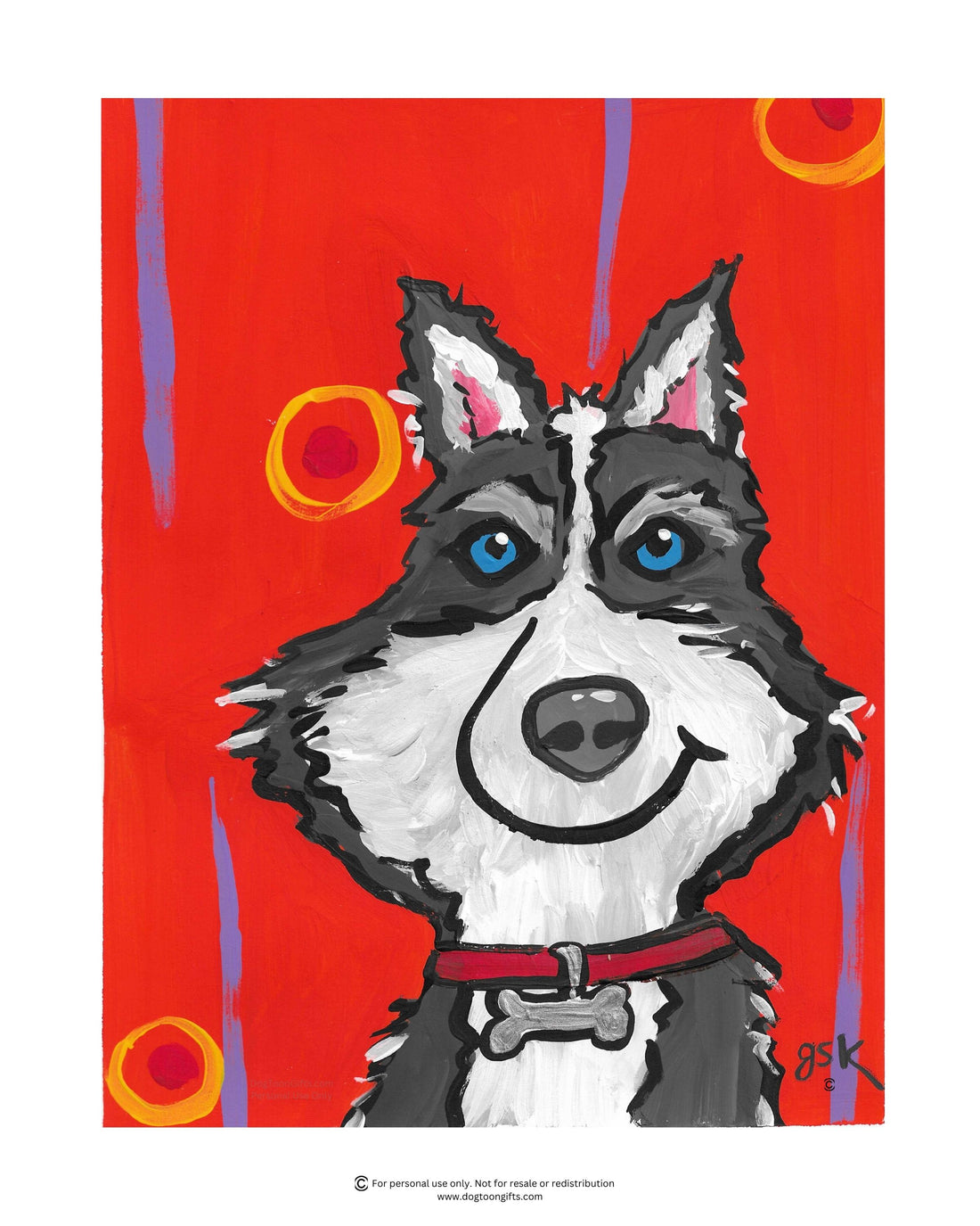 Hand-drawn Husky dog wall art - digital download printable file in 8x10, A4, and 16x20 inches - DogToonGifts
