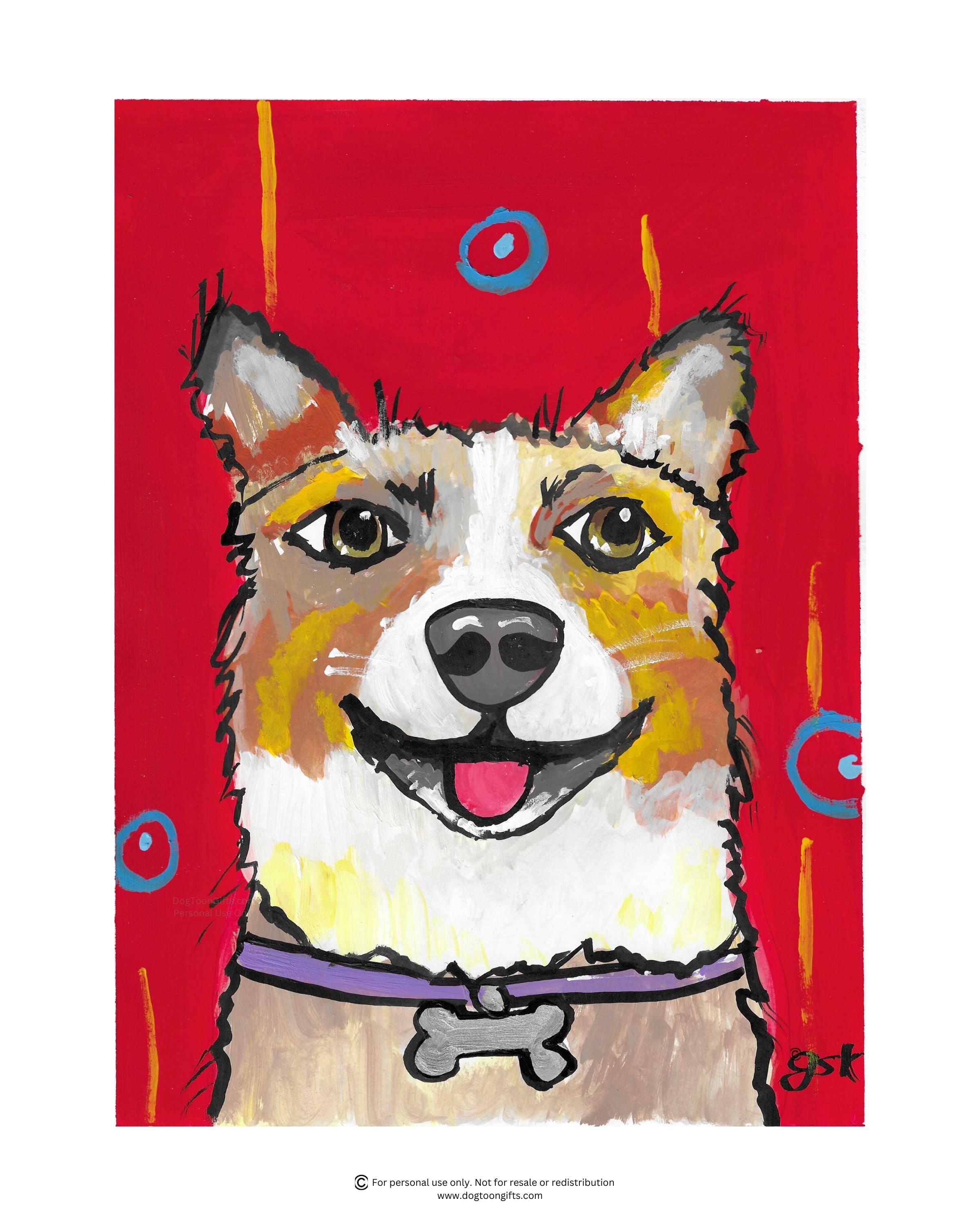 Hand-drawn Pembroke Welsh Corgi dog wall art - digital download printable file in 8x10, A4, and 16x20 inches - DogToonGifts