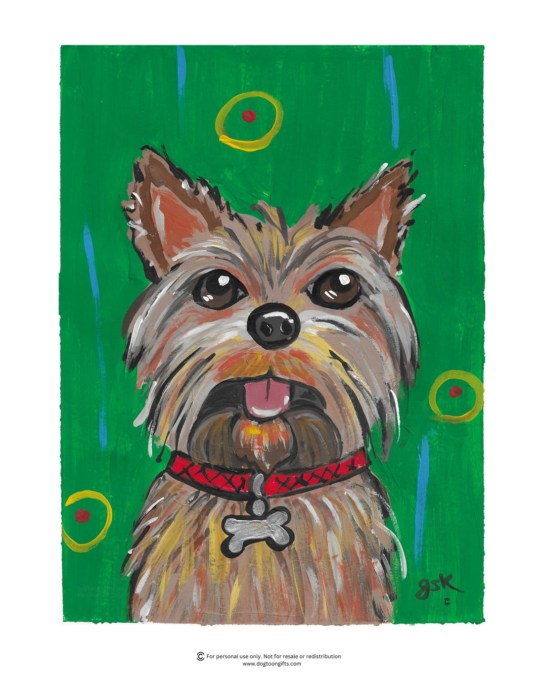 Hand-drawn Yorkshire Terrier dog wall art - digital download printable file in 8x10, A4, and 16x20 inches - DogToonGifts