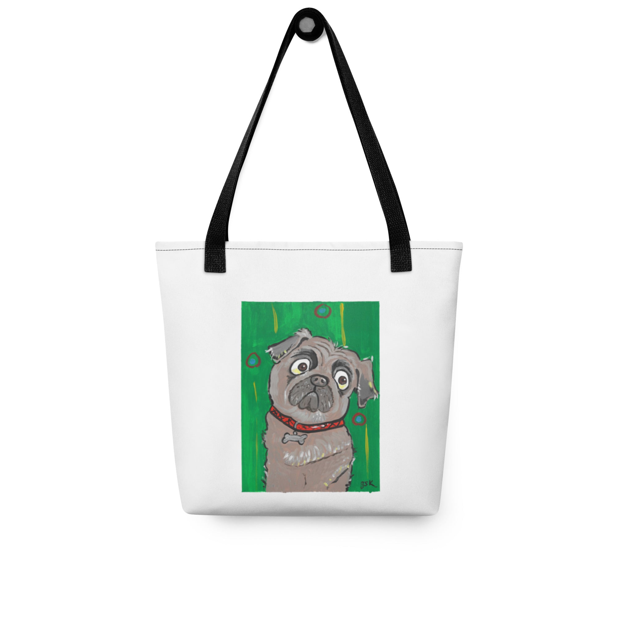 Pug dog Tote bag with cartoon artwork