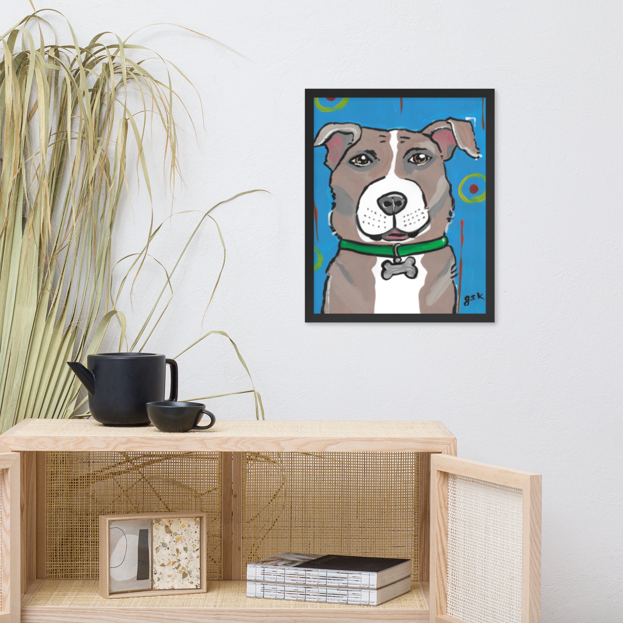 Pitbull dog poster with cartoon artwork