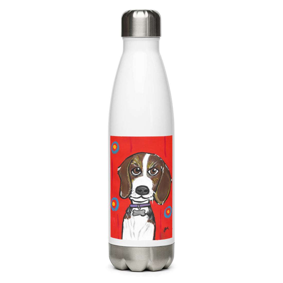 Beagle dog water bottle with cartoon artwork