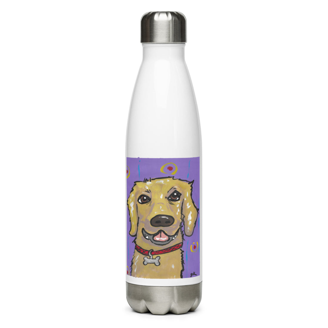 Labrador Retriever dog water bottle with cartoon artwork