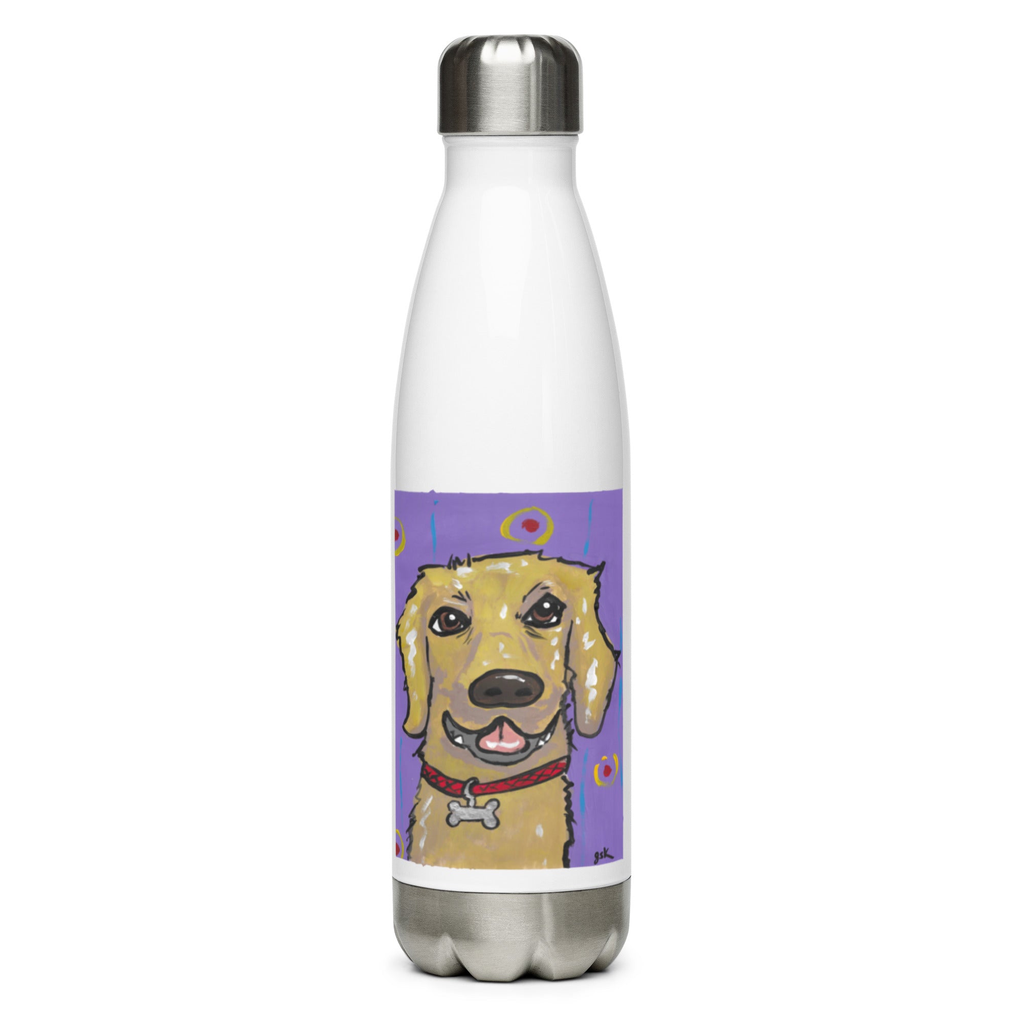 Labrador Retriever dog water bottle with cartoon artwork