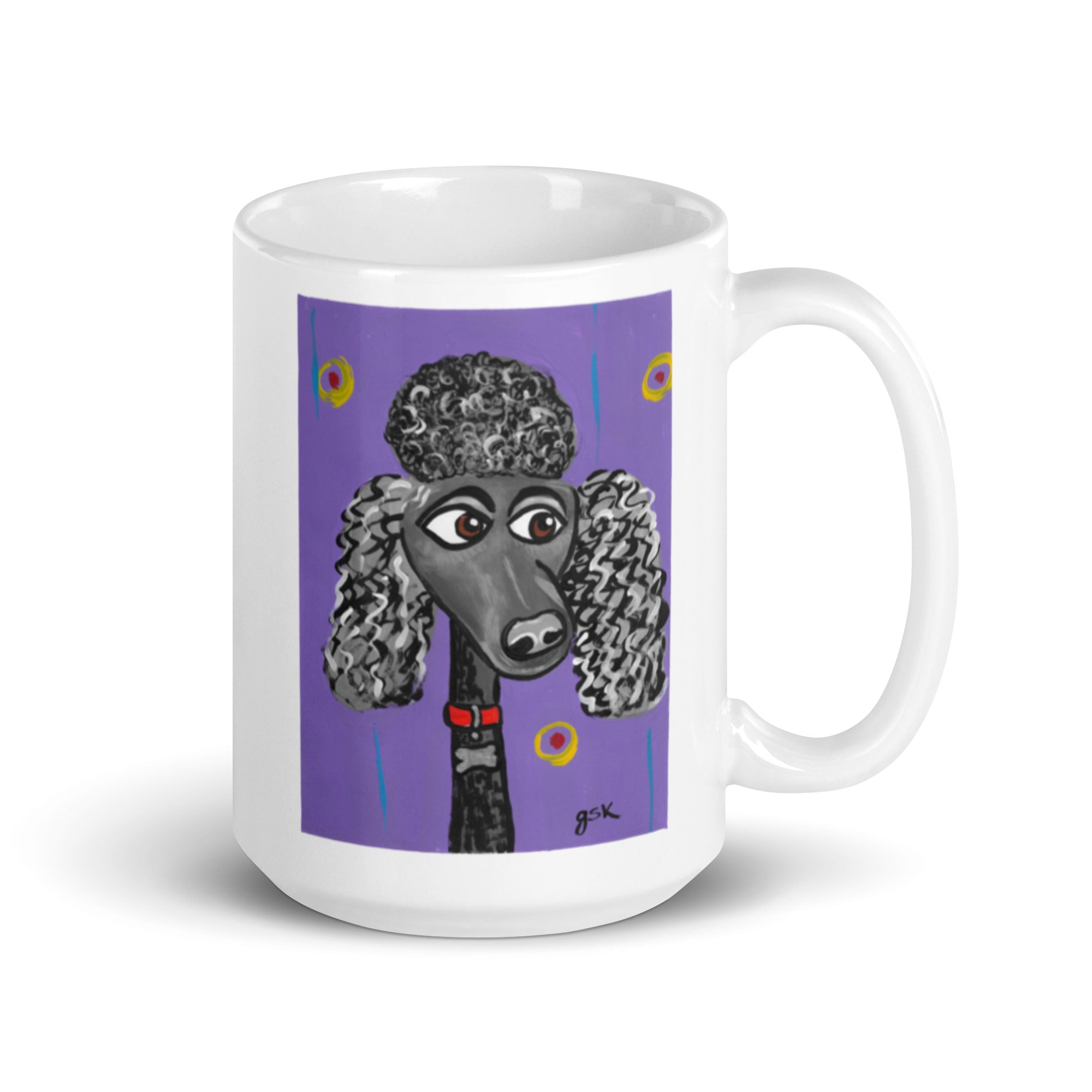 Poodle dog mug with cartoon artwork