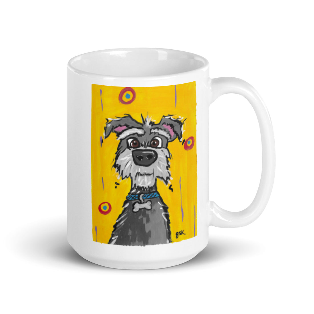 Schnauzer dog mug with cartoon artwork