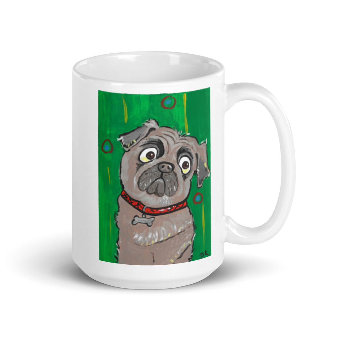 Pug dog mug with cartoon artwork
