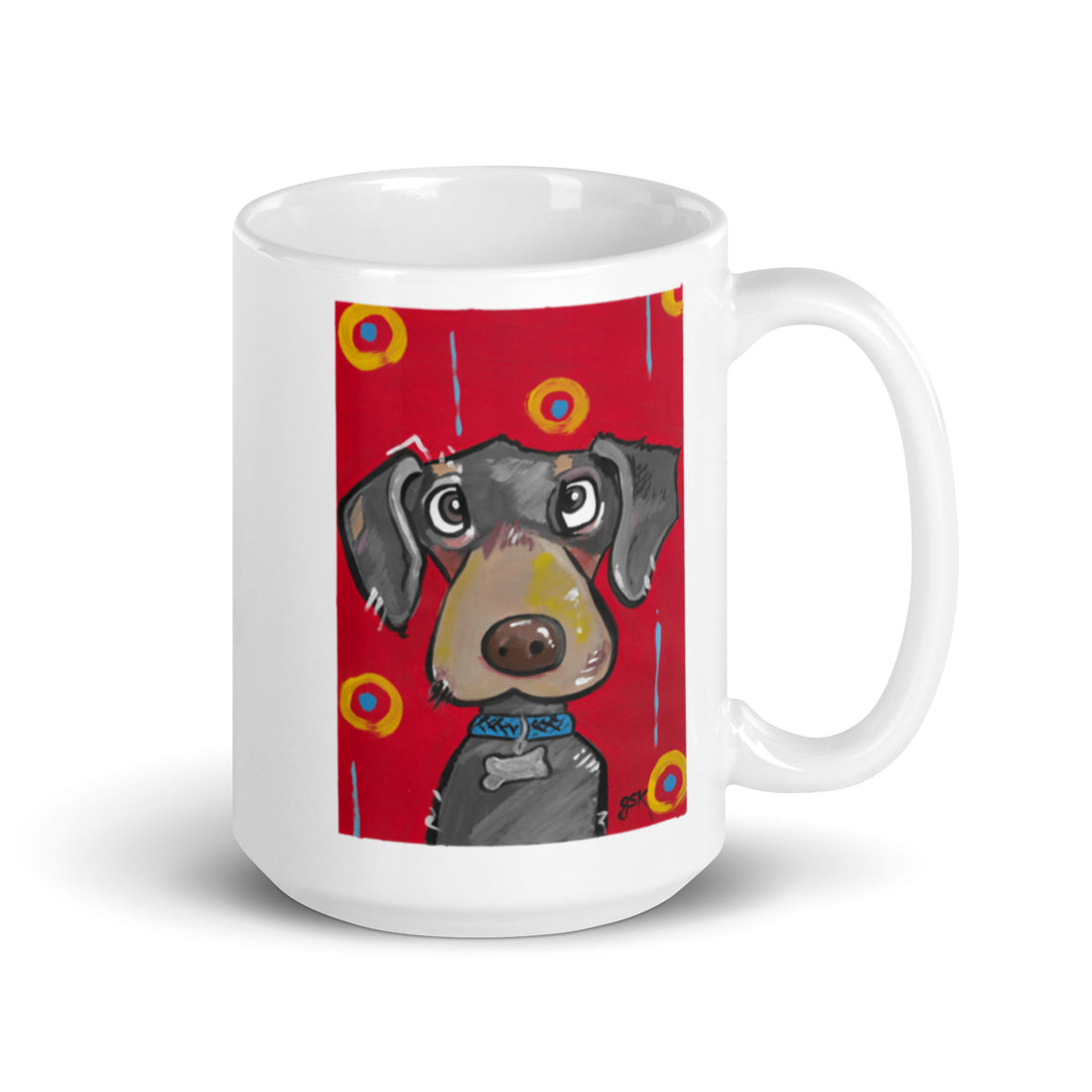 Dachshund dog mug with cartoon artwork