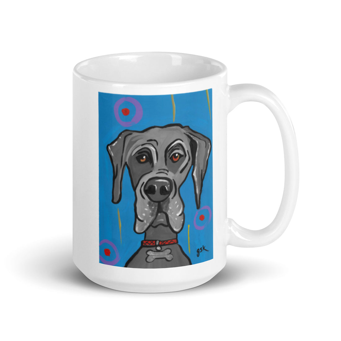 Great Dane dog mug with cartoon artwork