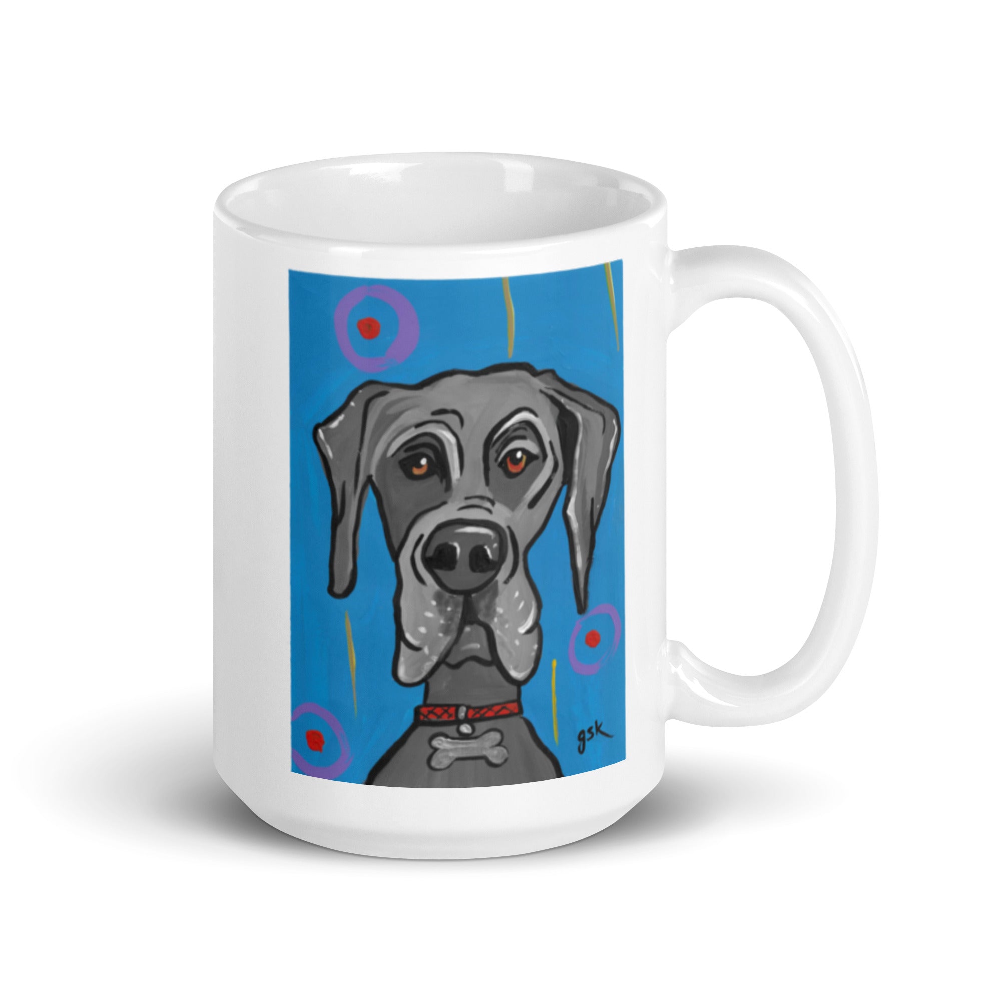 Great Dane dog mug with cartoon artwork