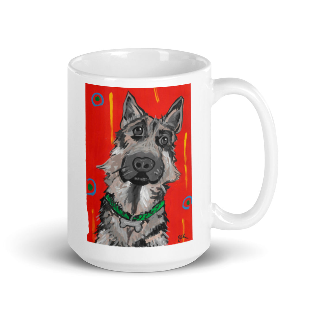 German Shepherd dog mug with cartoon artwork