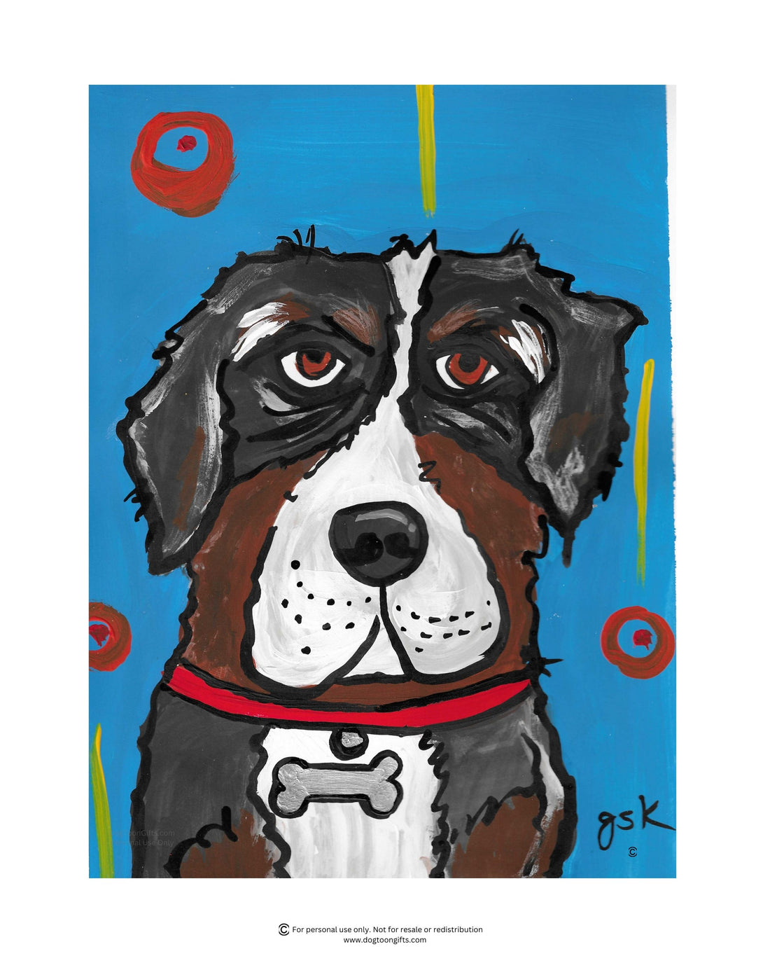 Hand-drawn Bernese Mountain dog wall art - digital download printable file in 8x10, A4, and 16x20 inches - DogToonGifts