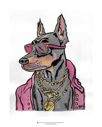 Doberman cartoon gifts - mugs, shirts, wall art