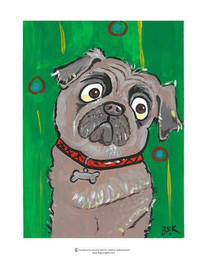 Hand-drawn Pug dog wall art - digital download printable file in 8x10, A4, and 16x20 inches - DogToonGifts
