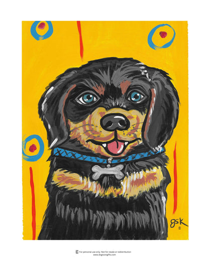 Hand-drawn Rottweiler dog wall art - digital download printable file in 8x10, A4, and 16x20 inches - DogToonGifts