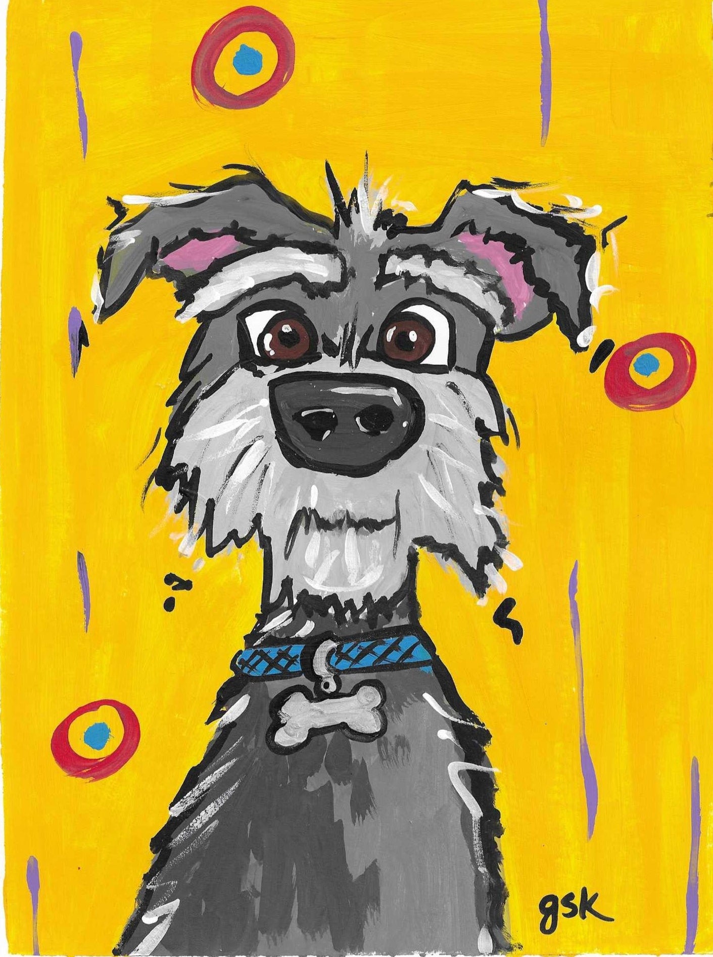 Hand-drawn Schanuzer dog wall art - digital download printable file in 8x10, A4, and 16x20 inches - DogToonGifts