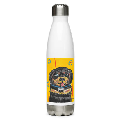 Rottweiler dog water bottle with cartoon artwork