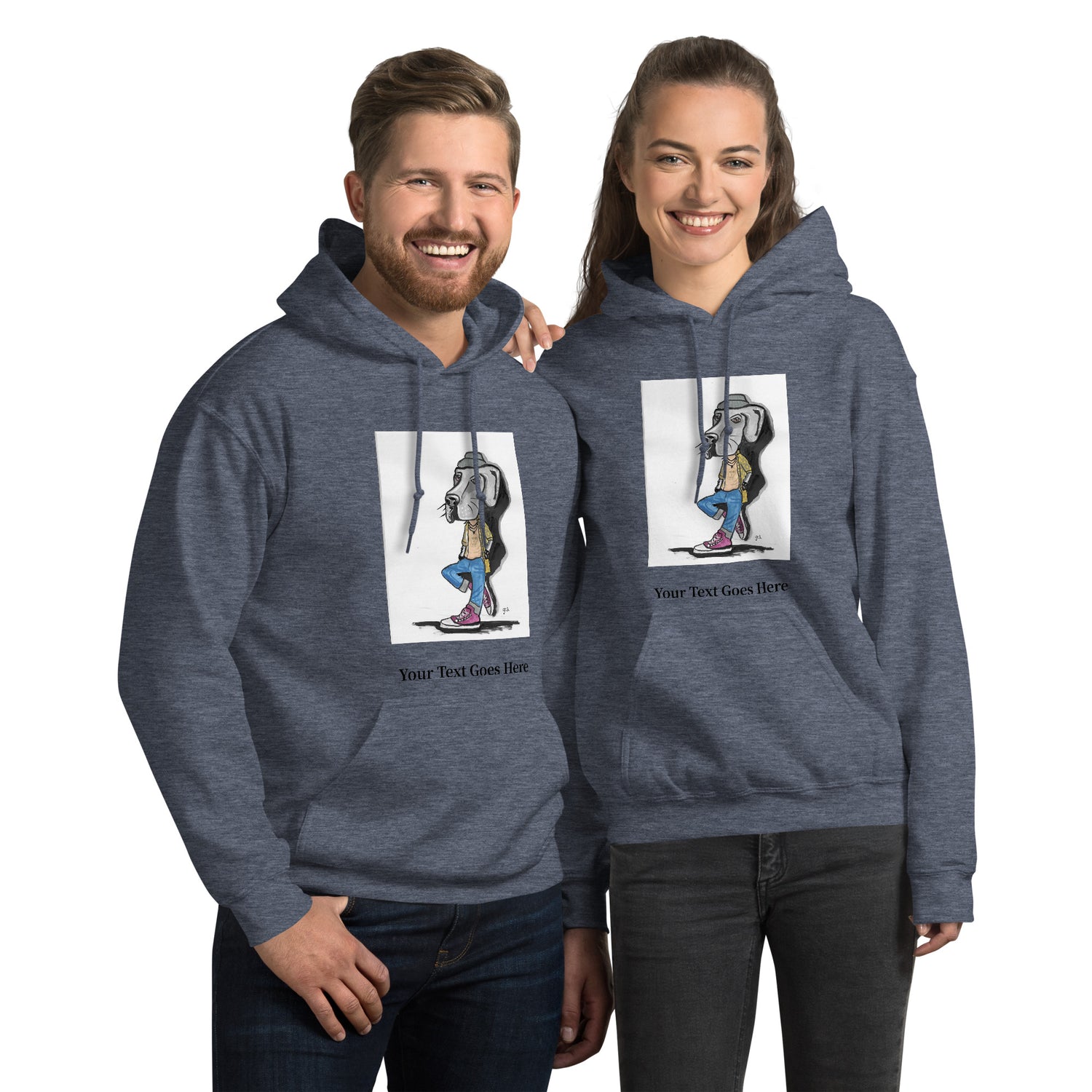 Custom dog hoodie with DogToon artwork and personalized text – cozy unisex gift for dog moms and dads