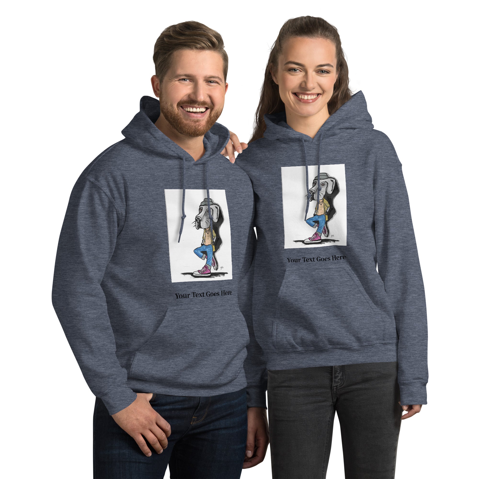 Custom dog hoodie with DogToon artwork and personalized text – cozy unisex gift for dog moms and dads