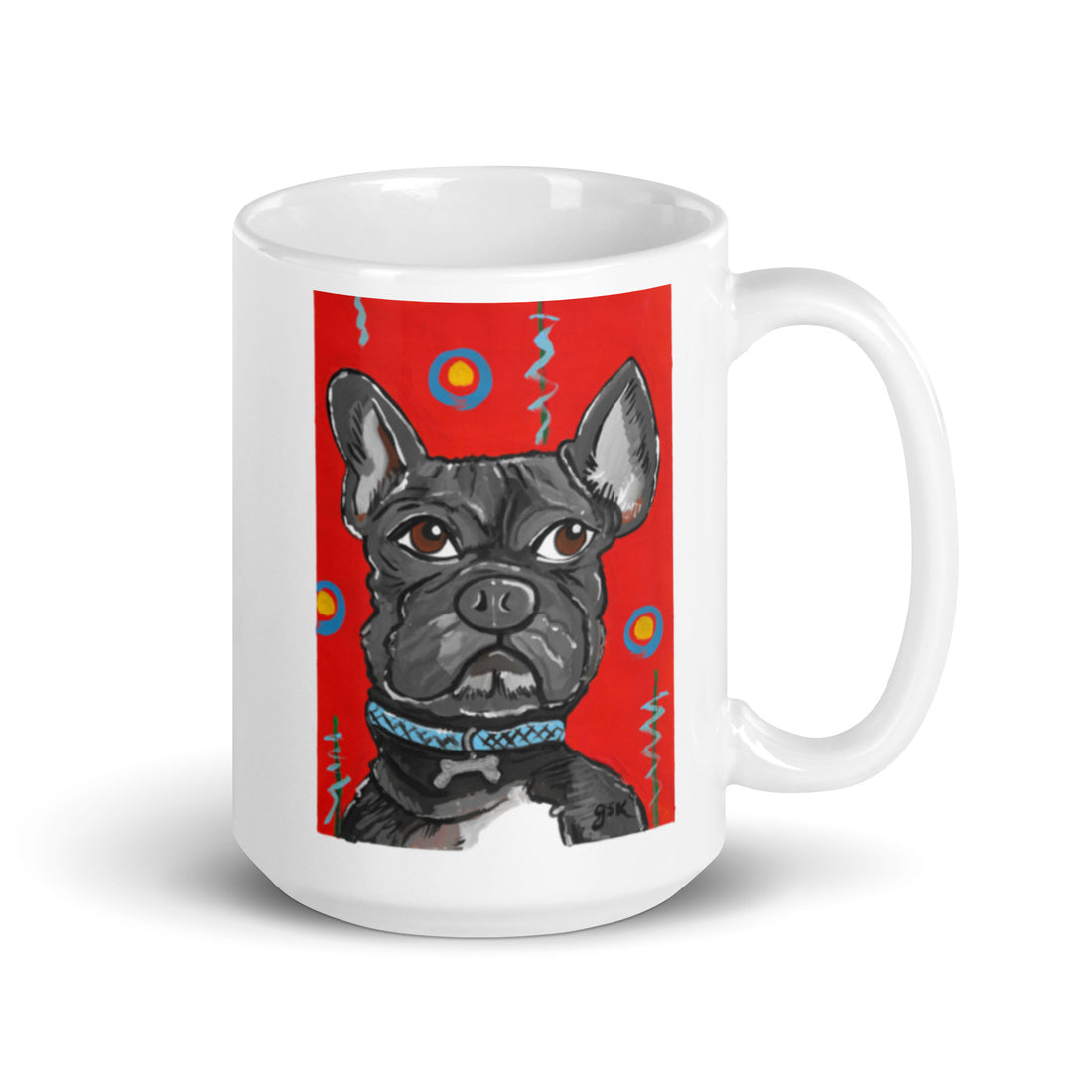 Bulldog mug with cartoon artwork